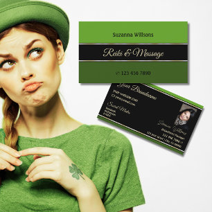 Carte De Visite Vert moderne bordures sur noir avec photo stylé