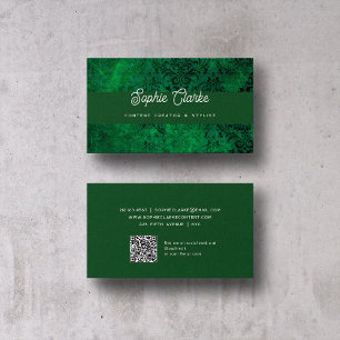 Carte De Visite Vert moderne   Script élégant avec code QR