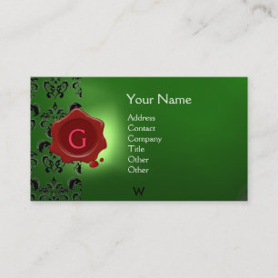 CARTE DE VISITE VERT MONOGRAMME DE SCEAU CIRE
