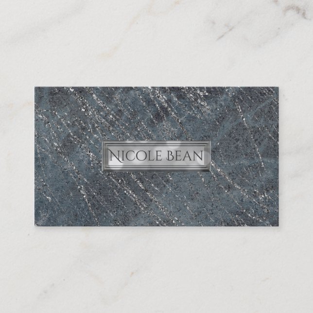 Carte De Visite Vert noir gris moderne marbre design chic (Devant)