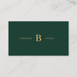 Carte De Visite Vert & Or Simple Initial Minimal Professionnel