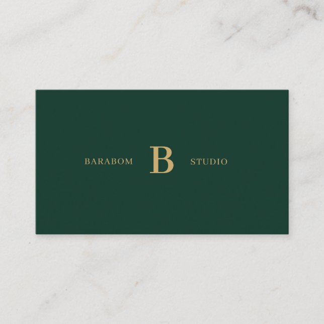 Carte De Visite Vert & Or Simple Initial Minimal Professionnel (Devant)