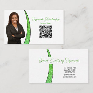 Carte De Visite Vert Pailleté Faux Paillettes Photo QR Professionn