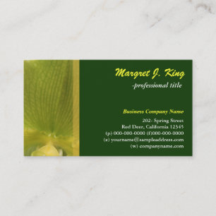 Carte de visite vert pétale fleur orchidée.