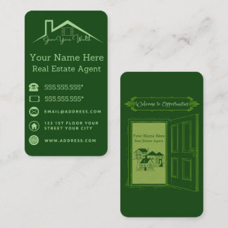 Carte de visite Vert Pour Agents Immobiliers