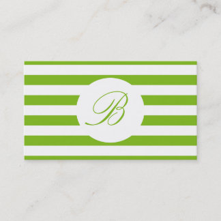 Carte De Visite Vert printanier rayé de monogramme