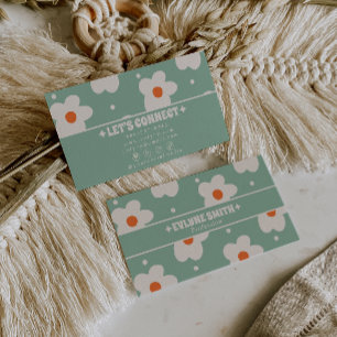 Carte De Visite Vert Rétro Fleur Groovy Bohème Unique Amusant des