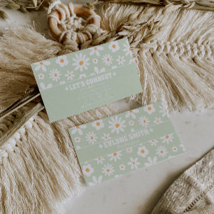 Carte De Visite Vert Rétro Floral Bohème Unique Branché
