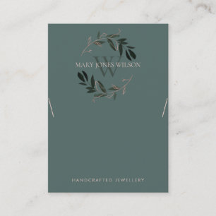 CARTE DE VISITE VERT ROSE FOLIAGE MONOGRAMME COULEUR AFFICHER LOGO