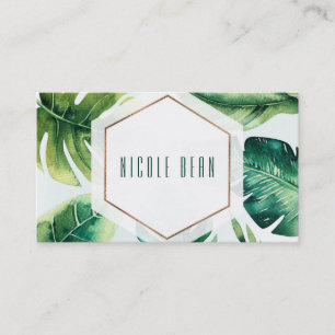 Carte De Visite Vert Tropical Feuille Blanc Élégant Chic Personnal