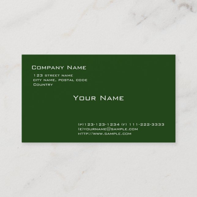Carte De Visite vert uni (Devant)