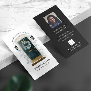 Carte De Visite Verte Aquarelle Porte Avant Wreath Photo & Logo