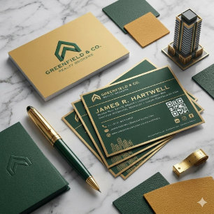 Carte de visite verte dorée pour agent immobilier 