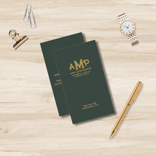 Carte De Visite Verte et or 3 lettres Monogramme Logo d'affaires (Créateur téléchargé)