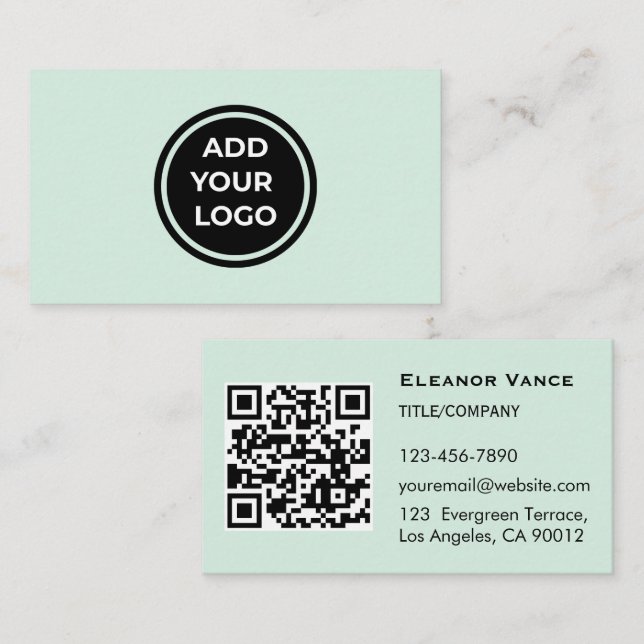 Carte de visite verte menthe avec QR Code AddLogo (Devant / Derrière)