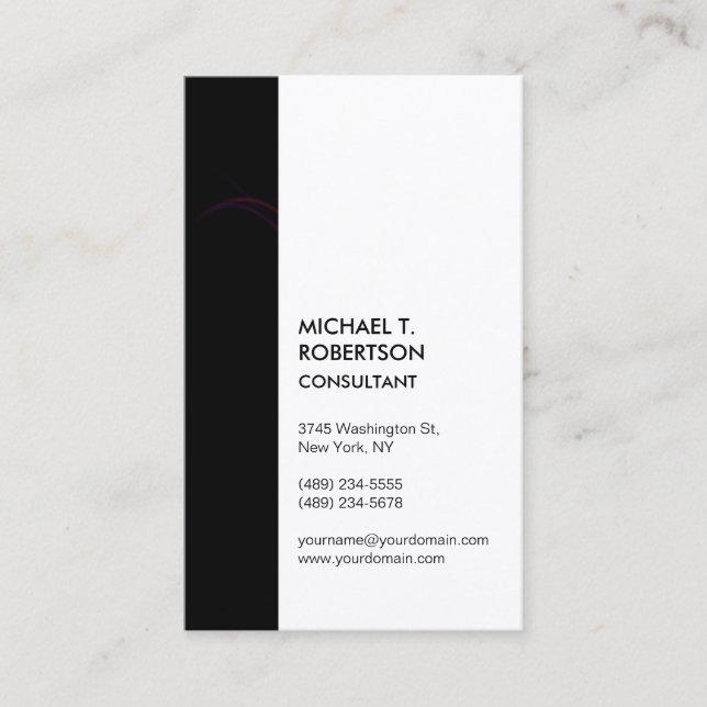 Carte De Visite Vertical Black Stripe Blanc Moderne Design Extraor (Devant)