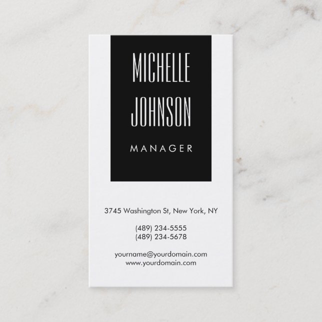 Carte de visite Vertical Black White Manager tenda (Devant)