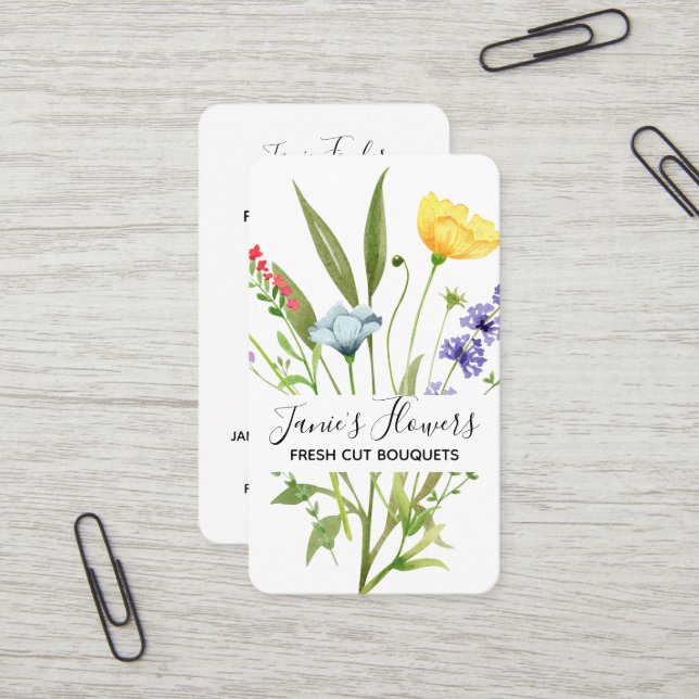 Carte de visite vertical fleur sauvage (Devant/Arrière en situation)