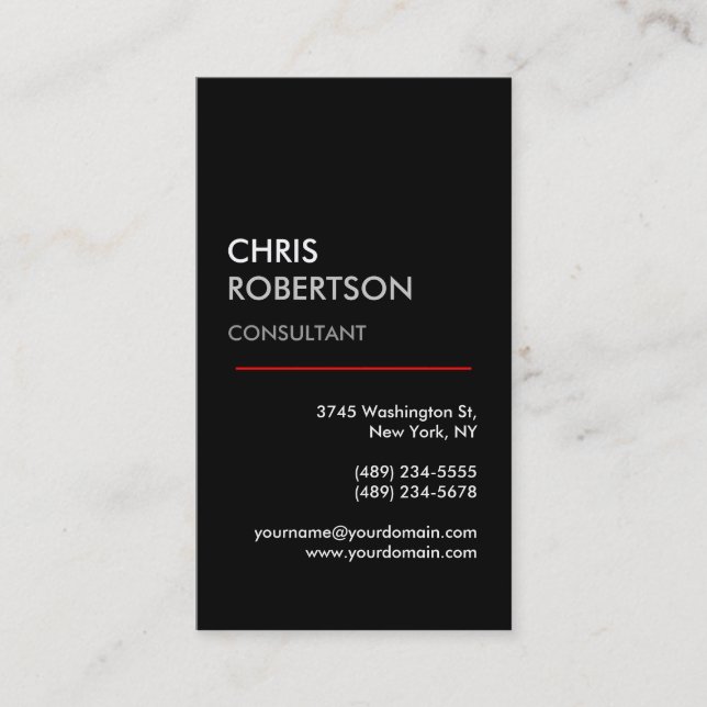Carte de visite vertical noir blanc gris rouge (Devant)