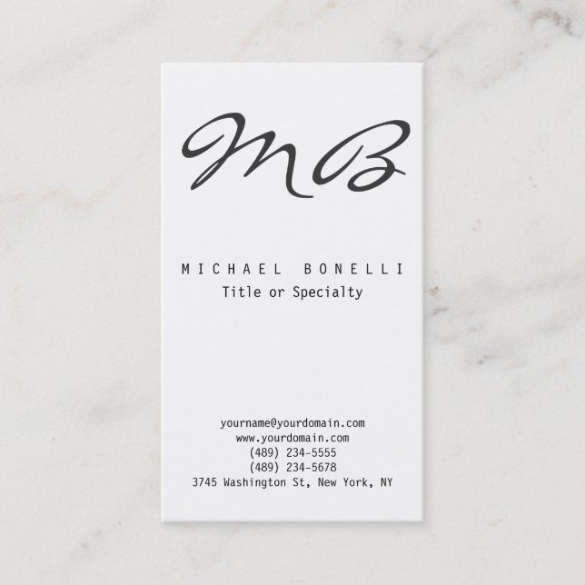 Carte de visite vertical noir blanc monogramme (Devant)