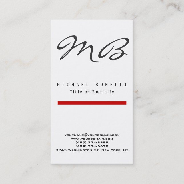 Carte de visite vertical noir noir rouge monogramm (Devant)