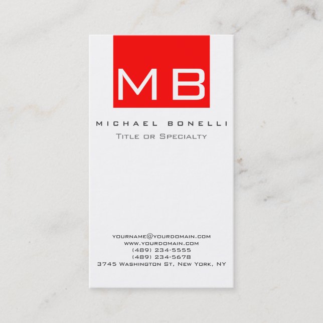 Carte de visite vertical rouge blanc monogramme él (Devant)
