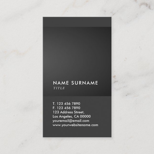 Carte De Visite Verticale Luxe de gradient noir gris minimal (Devant)