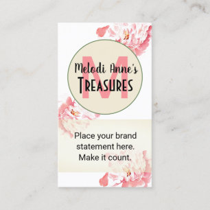 Carte de visite verticale roses peonies roses avec