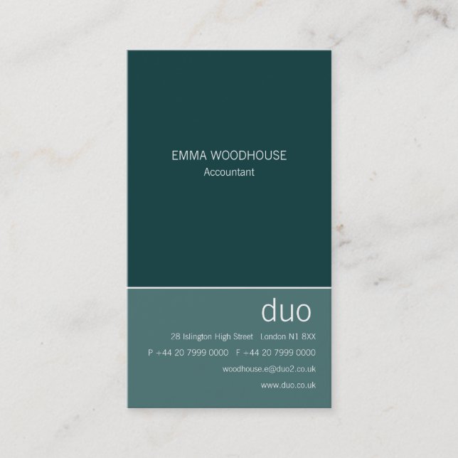 Carte De Visite Verticale Teal de duo (Devant)