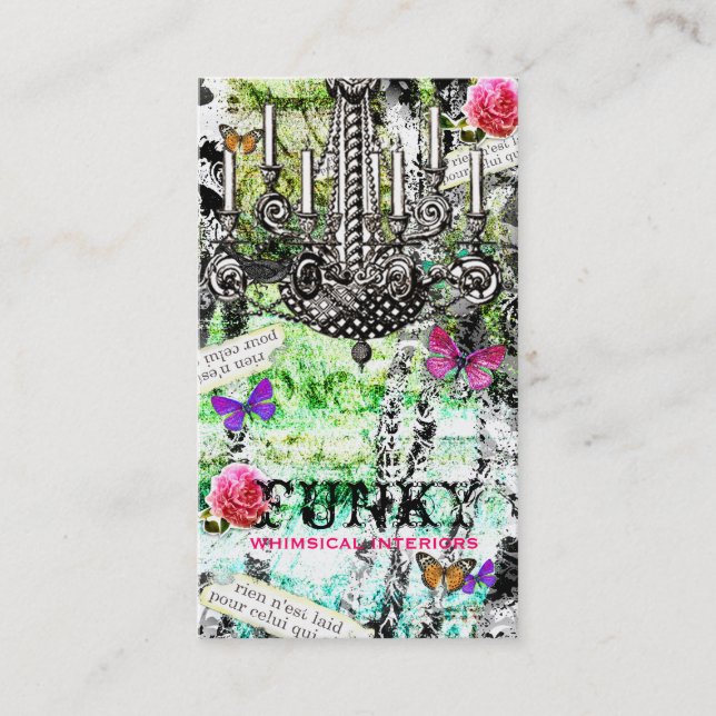 Carte De Visite Verticale vintage lunatique de noir de charme de (Devant)