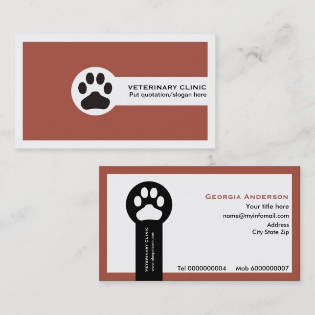 Carte De Visite Vet en terre cuite / Clinique vétérinaire minimali (Devant / Derrière)