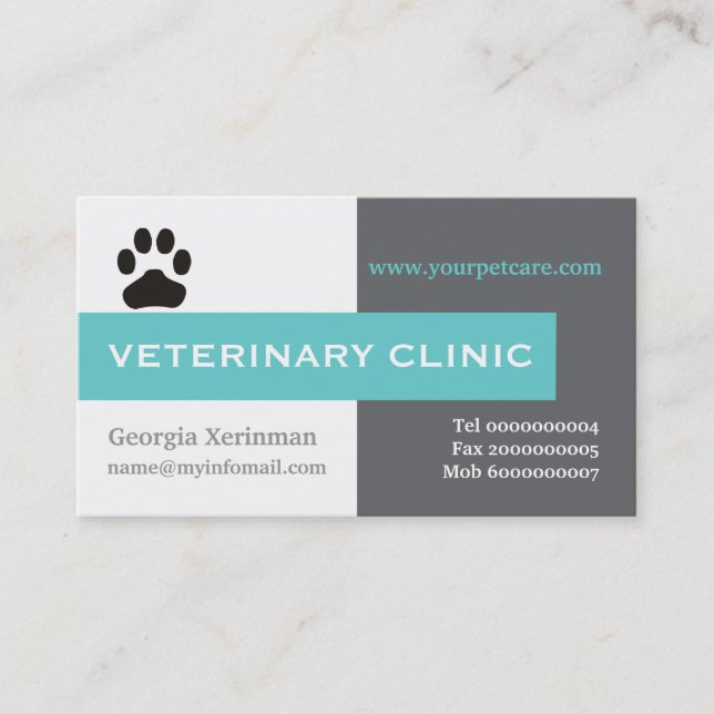 Carte De Visite Vet/Vétérinaire, aqua à pattes accrocheur (Devant)