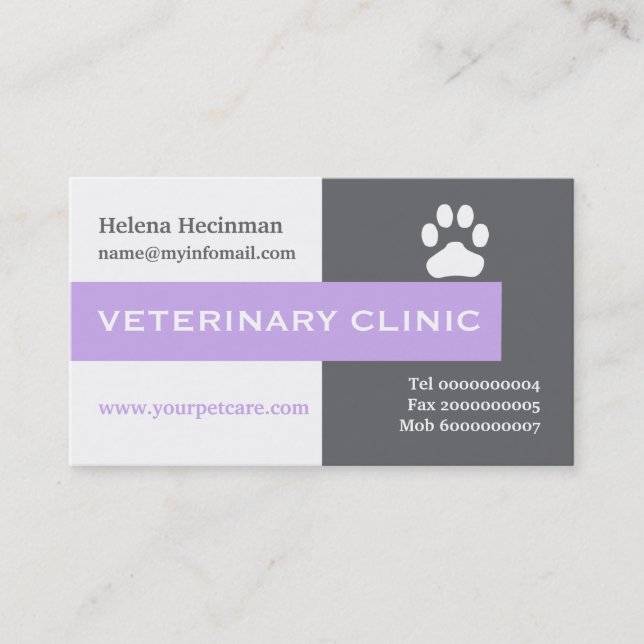 Carte De Visite Vet/Vétérinaire Clinique, lavande de pattes attray (Devant)