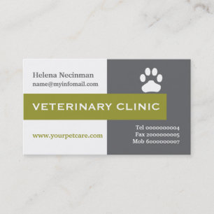 Carte De Visite Vet/Vétérinaire clinique patte vert olive accroche