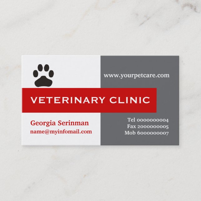 Carte De Visite Vet/Vétérinaire Clinique, rouge patte attirant l'o (Devant)