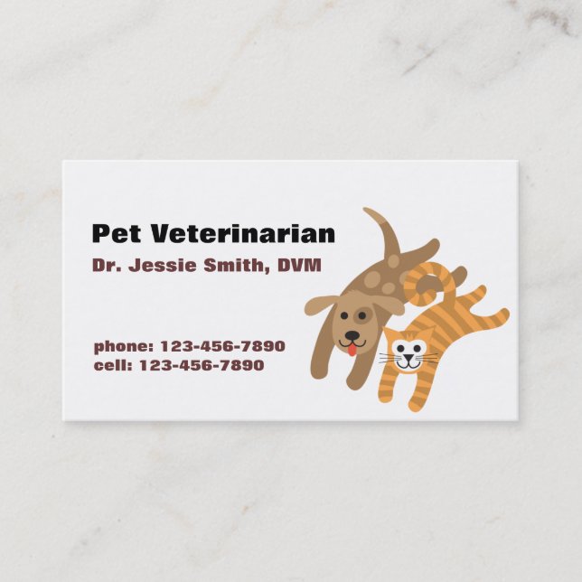 Carte de visite vétérinaire de soin des animaux (Devant)
