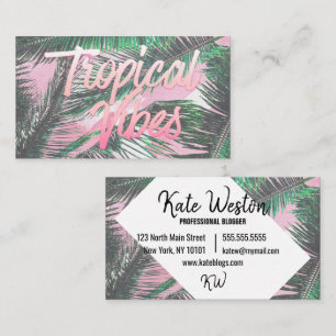 Carte De Visite Vibes tropicales Typographie Pink Aquarelle Palms