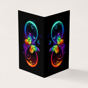 Carte De Visite Vibrant infinity with rainbow butterfly on black
