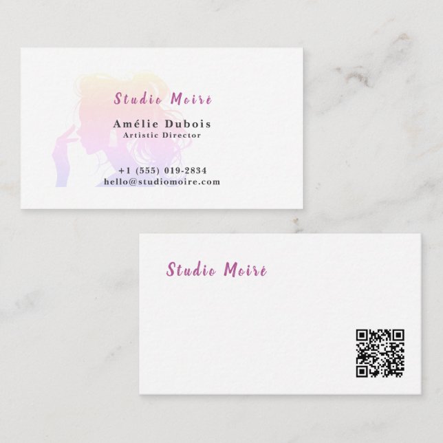 Carte De Visite Vibrant Rainbow Subtle Luxury Salon QR Code (Devant / Derrière)