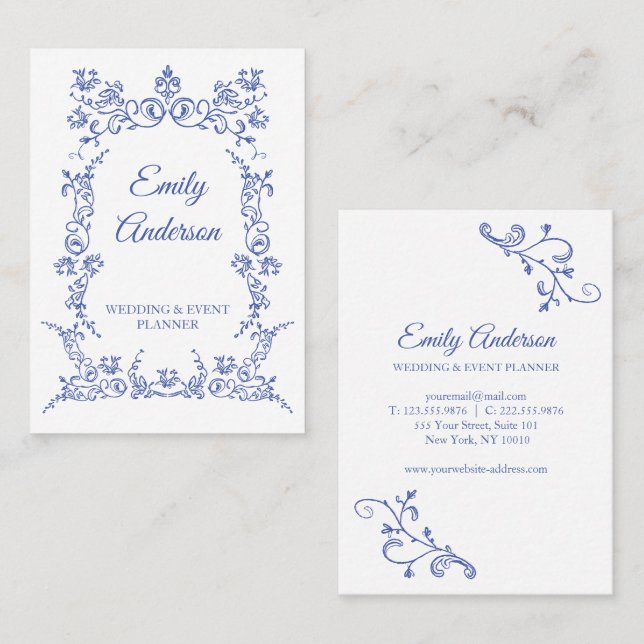 Carte De Visite Victorian Blue Elegant hello card (Devant / Derrière)