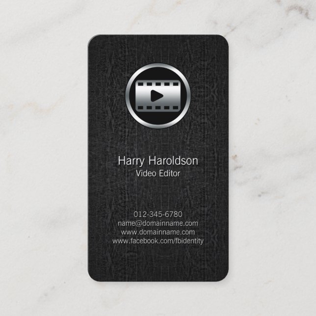 Carte De Visite Video Editor Video Strip Black Grunge BusinessCard (Devant)
