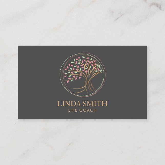 Carte De Visite Vie Coach Thérapeute Spa Wellness Cosmétique Arbre (Devant)