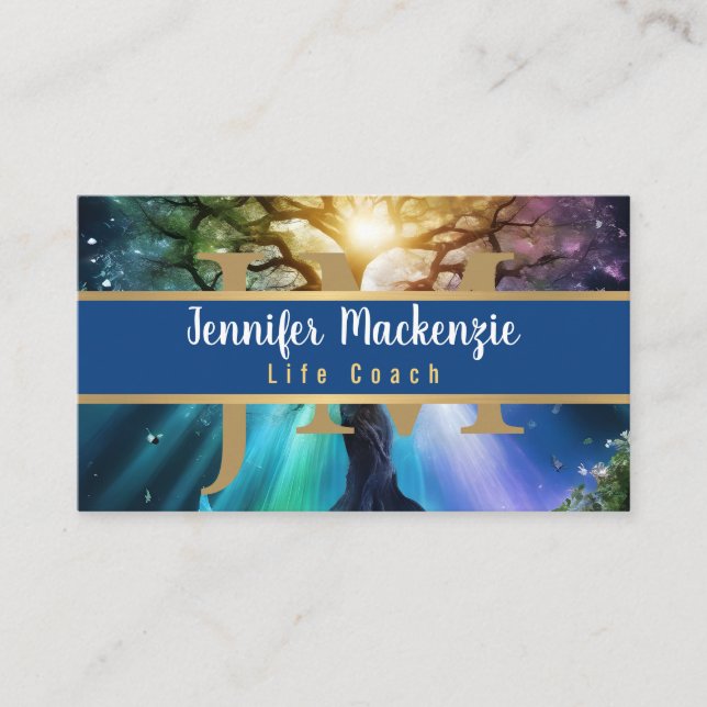 Carte De Visite Vie Coach Thérapiste Rainbow Tree of Life (Devant)