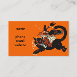Carte De Visite Vieille sorcière vintage montant un chat noir