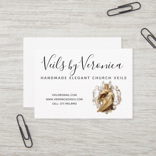 Carte De Visite Vierge catholique traditionnelle Marie Mont Carmel (Devant/Arrière en situation)