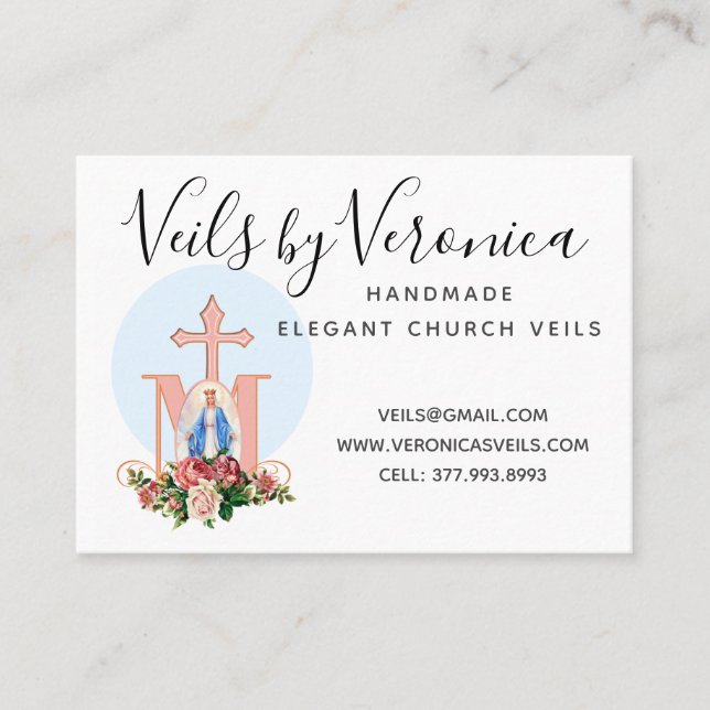 Carte De Visite Vierge catholique traditionnelle Marie Roses relig (Devant)