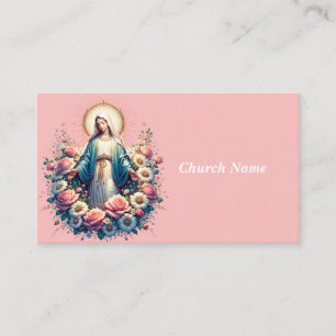 Carte De Visite Vierge Marie avec de beaux Roses (rose)