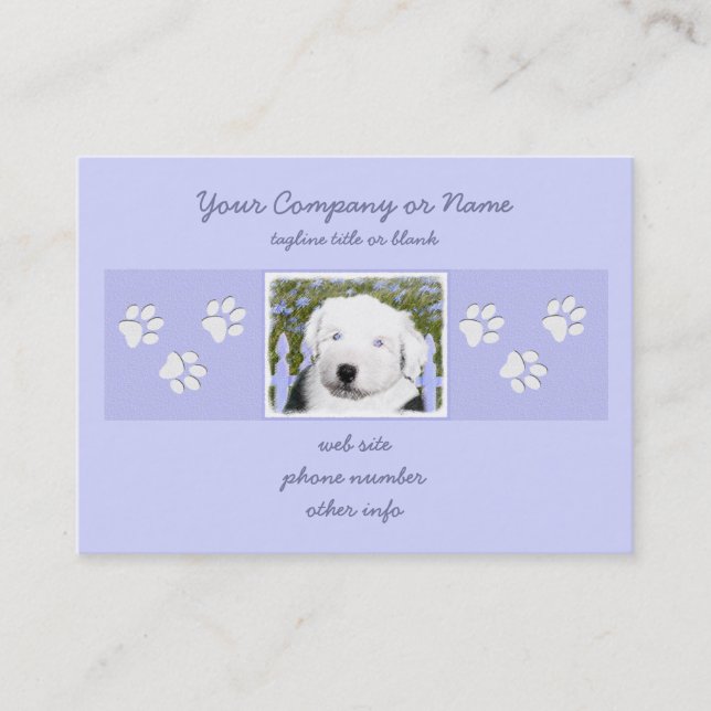 Carte De Visite Vieux anglais Sheepdog Puppy Peinture - Chien Art (Devant)