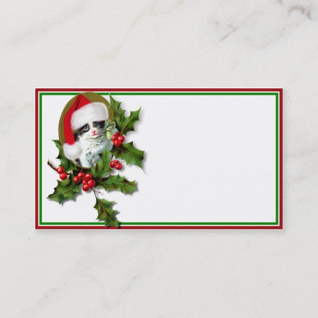 Carte De Visite Vieux style Noël Kitten (Devant)