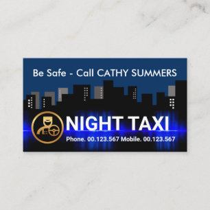 Carte De Visite Ville de nuit Silhouette Taxi Chauffeur #ZazzleMad